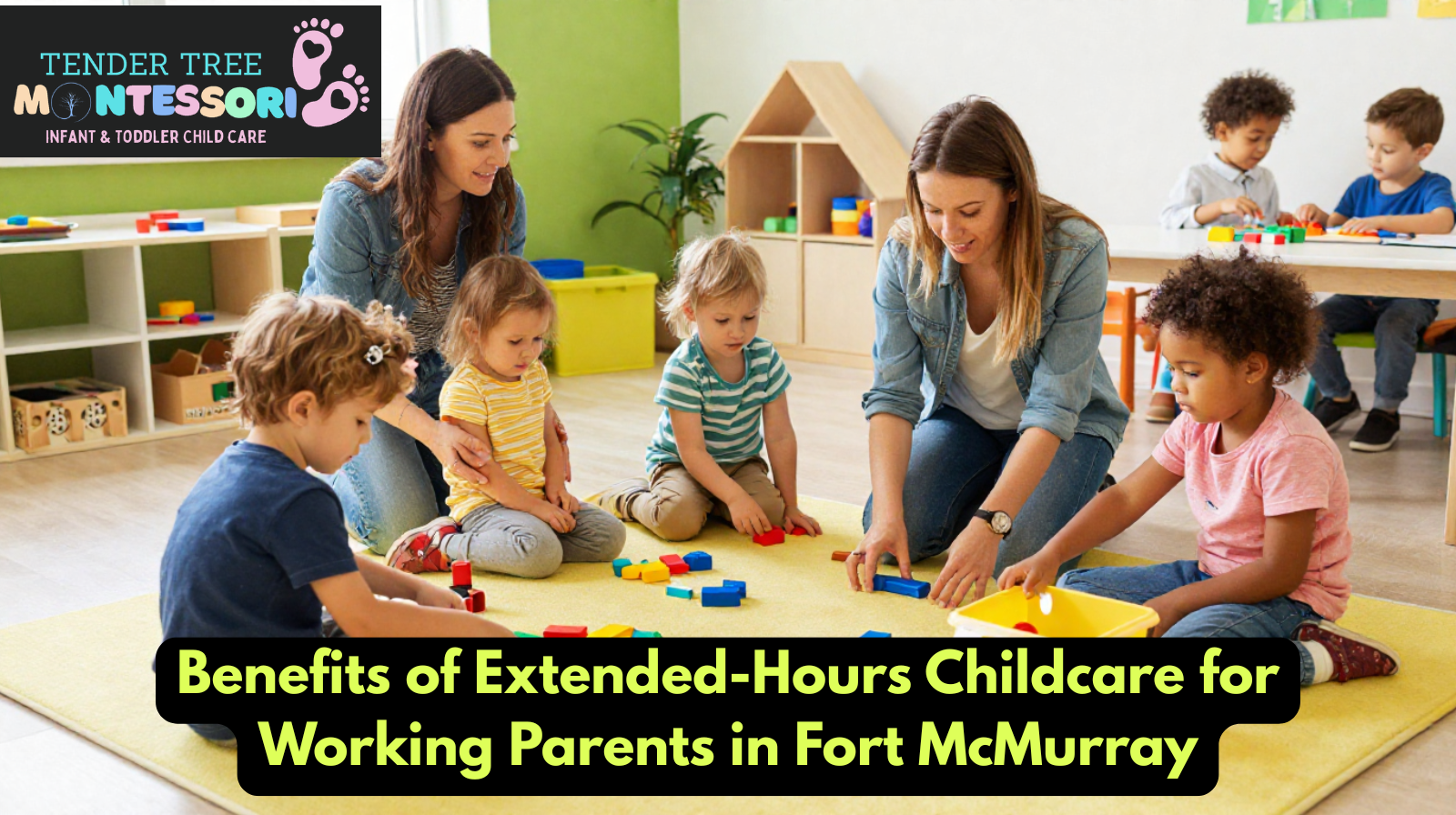 Children participating in educational activities at a childcare with extended hours in Fort McMurray